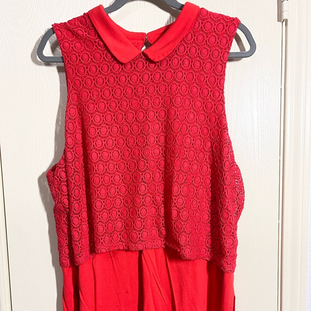 Elle sleeveless red orange lace Peter Pan collar blouse XXL